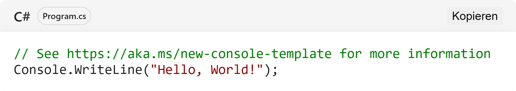 Darstellung der Codeblöcke mit Syntaxhervorhebung und Kopierfunktion